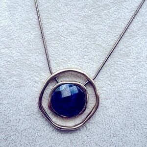 Vintage Lia Sophia Gold-Tone Necklace With Blue Stone Pendant.  A18